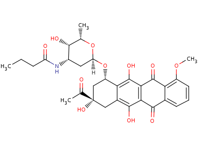 N-[6-[(3-乙?；?3,5,12-三羥基-10-甲氧基-6,11-二氧代-2,4-二氫-1H-并四苯-1-基)氧基]-3-羥基-2-甲基四氫吡喃-4-基]丁酰胺結(jié)構(gòu)式,38942-41-5結(jié)構(gòu)式