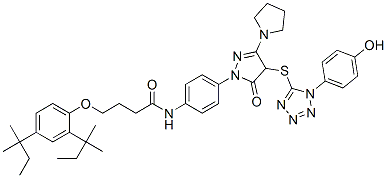 N-[4-[4,5-二氫-4-[1-(4-羥基苯基)-1H-四唑-5-基硫代]-5-氧代-3-吡咯烷-1H-吡唑-1-基]苯基]-4-(2,4-二叔戊基苯氧基)丁酰胺結(jié)構(gòu)式_107047-28-9結(jié)構(gòu)式