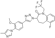 6-氟-1,3,4,5-四氫-3-[4-[3-甲氧基-4-(4-甲基-1H-咪唑-1-基)苯基]-1H-1,2,3-三唑-1-基]-1-(2,2,2-三氟乙基)-2H-1-苯并-2-酮結(jié)構(gòu)式_1093978-89-2結(jié)構(gòu)式