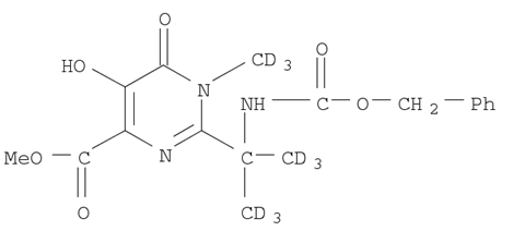 2-[2-(芐氧基羰基氨基)-(1,3-d6-丙烷)-2-基]-5-羥基-1-(甲基-d3)-6-氧代-1,6-二氫嘧啶-4-羧酸甲酯結(jié)構(gòu)式_1100750-74-0結(jié)構(gòu)式