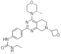 N-乙基-n-[4-[5,6,7,8-四氫-4-[(3s)-3-甲基-4-嗎啉]-7-(3-氧雜環(huán)丁烷)吡啶并[3,4-d]嘧啶-2-基]苯基]脲結構式_1207360-89-1結構式