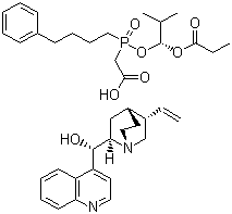 (8a,9R)-辛可寧-9-醇單[[(S)-[(1R)-2-甲基-1-(1-氧代丙氧基)丙氧基](4-苯基丁基)氧膦基]乙酸]鹽結(jié)構(gòu)式_137590-32-0結(jié)構(gòu)式