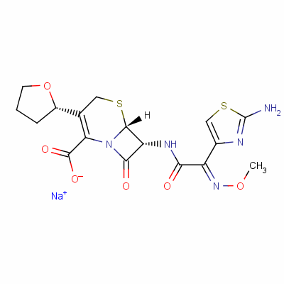 (6R,7R)-7-[[(2Z)-2-(2-氨基-1,3-噻唑-4-基)-2-甲氧基亞氨基乙?；鵠氨基]-8-氧代-3-[(2S)-四氫呋喃-2-基]-5-硫雜-1-氮雜雙環(huán)[4.2.0]辛-2-烯-2-羧酸鈉結(jié)構(gòu)式_141195-77-9結(jié)構(gòu)式