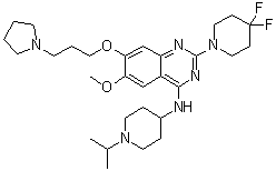 2-(4,4-二氟-1-哌啶基)-6-甲氧基-N-[1-異丙基-4-哌啶基]-7-[3-(1-吡咯烷基)丙氧基]-4-喹唑啉胺結(jié)構(gòu)式_1481677-78-4結(jié)構(gòu)式