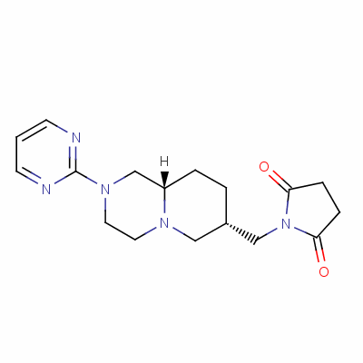 1-[[(7S,9aS)-2-嘧啶-2-基-1,3,4,6,7,8,9,9a-八氫吡啶并[1,6-a]吡嗪-7-基]甲基]吡咯烷-2,5-二酮鹽酸鹽結(jié)構(gòu)式_148408-65-5結(jié)構(gòu)式