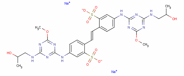 2,2-(1,2-乙烯二基)雙[ 5-[[4-[(2-羥基丙基)氨基]-6-甲氧基-1,3,5-噻嗪-2-基]氨基]-苯磺酸二鈉結構式_20179-35-5結構式