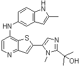 2-(1-甲基-5-(7-(2-甲基-1H-吲哚-5-基氨基)噻吩并[3,2-b]吡啶-2-基)-1H-咪唑-2-基)丙烷-2-醇結構式_225382-64-9結構式