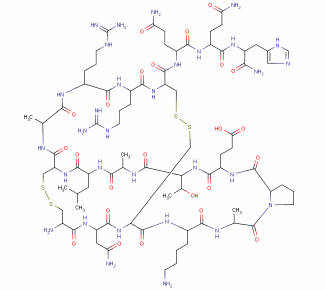 CYS-ASN-CYS-LYS-ALA-PRO-GLU-THR-ALA-LEU-CYS-ALA-ARG-ARG-CYS-GLN-GLN-HIS-NH2(二硫化物 BRIDGE:CYS1-CYS11, CYS3-CYS15)結(jié)構(gòu)式_24345-16-2結(jié)構(gòu)式