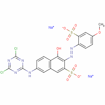 7-[(4,6-二氯-1,3,5-噻嗪-2-基)氨基]-4-羥基-3-[(4-甲氧基-2-硫苯基)氮雜]-2-萘磺酸二鈉結(jié)構(gòu)式_25489-36-5結(jié)構(gòu)式