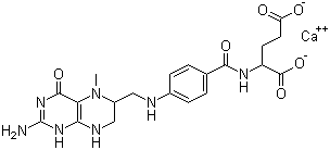 L-glutamic acid, n-4-(2-amino-1,4,5,6,7,8-hexahydro-5-methyl-4-oxo-6-pteridinyl)methylaminobenzoyl-, calcium salt (1:1) Structure,26560-38-3Structure