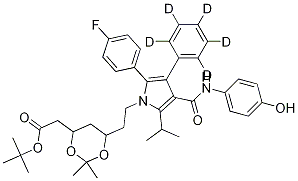 (6-{2-[2-(4-氟苯基)-4-(4-羥基-苯基氨基甲酰)-5-異丙基-3-苯基-d5-吡咯-1-基]-乙基}-2,2-二甲基-[1,3]-二噁烷-4-基)-乙酸叔丁酯結(jié)構(gòu)式_265989-38-6結(jié)構(gòu)式