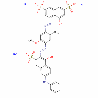 Trisodium 4-hydroxy-5-[[4-[[1-hydroxy-6-(phenylamino)-3-sulphonato-2-naphthyl]azo]-5-methoxy-2-methylphenyl]azo]naphthalene-2,7-disulphonate Structure,3354-97-0Structure