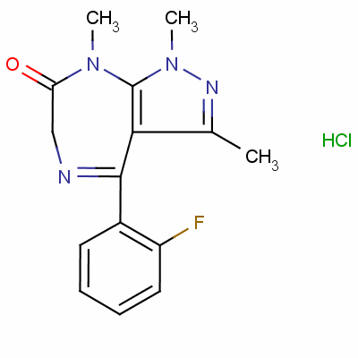 4-(2-氟苯基)-6,8-二氫-1,3,8-三甲基吡唑并[3,4-e][1,4]二氮雜卓-7(1H)-酮單鹽酸鹽結(jié)構(gòu)式_33754-49-3結(jié)構(gòu)式