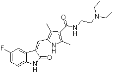 N-(2-二乙胺基乙基)-5-(5-氟-2-氧代-1,2-二氫吲哚-3-基亞甲基)-2,4-二甲基-1H-吡咯-3-甲酰胺結(jié)構(gòu)式_342641-94-5結(jié)構(gòu)式