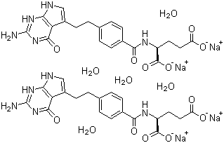 N-[4-[2-(2-氨基-4,7-二氫-4-氧代-1H-吡咯并[2,3-D]嘧啶-5-基)乙基]苯甲酰基]-L-谷氨酸二鈉水合物結(jié)構(gòu)式_357166-30-4結(jié)構(gòu)式