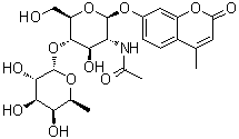 4-甲基香豆素基-2-乙酰氨基-2-脫氧-4-氧-（α-L-吡喃巖藻糖基）-β-D-吡喃葡萄糖苷結(jié)構(gòu)式_383160-13-2結(jié)構(gòu)式