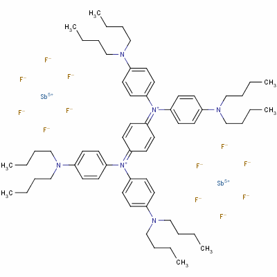 N,N’-2,5-環(huán)己二烯-1,4-二基雙[4-(二丁氨基)-N-[4-(二丁氨基)苯基]苯銨,雙[(OC-6-11)-六氟銻酸鹽(1-)]結(jié)構(gòu)式_5496-71-9結(jié)構(gòu)式