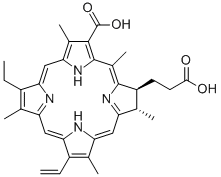 (7S,8s)-3-羧基-13-乙烯-18-乙基-7,8-二氫-2,5,8,12,17-五甲基-21h,23h-卟吩-7-丙酸結(jié)構(gòu)式_550-52-7結(jié)構(gòu)式