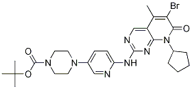 4-[6-[(6-溴-8-環(huán)戊基-7,8-二氫-5-甲基-7-氧代吡啶并[2,3-D]嘧啶-2-基)氨基]-3-吡啶基]-1-哌嗪羧酸叔丁酯結(jié)構(gòu)式_571188-82-4結(jié)構(gòu)式