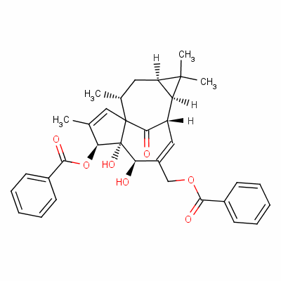 1H-2,8a-methanocyclopenta[a]cyclopropa[e]cyclodecen-11-one,6-(benzoyloxy)-4-[(benzoyloxy)methyl]-1a,2,5,5a,6,9,10,10a-octahydro-5,5a-dihydroxy-1,1,7,9-tetramethyl-,(1ar,2s,5r,5ar,6s,8as,9r,10ar)- Structure,59086-90-7Structure