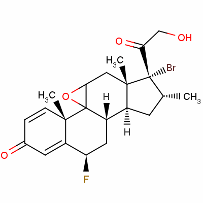 17-溴-9beta,11beta-環(huán)氧-6beta-氟-21-羥基-16alpha-甲基孕甾-1,4-二烯-3,20-二酮結(jié)構(gòu)式_61339-44-4結(jié)構(gòu)式