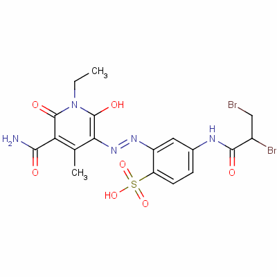 2-[[5-氨基甲酰-1-乙基-1,6-二氫-2-羥基-4-甲基-6-氧代-3-吡啶]氮雜]-4-[(2,3-二溴-1-氧代丙基)氨基]苯磺酸結(jié)構(gòu)式_62546-04-7結(jié)構(gòu)式