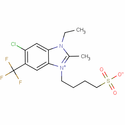 6-Chloro-1-ethyl-2-methyl-3-(4-sulphonatobutyl)-5-(trifluoromethyl)-1h-benzimidazoliumStructure,63816-04-6Structure 6-Chloro-1-ethyl-2-methyl-3-(4-sulphonatobutyl)-5-(trifluoromethyl)-1h-benzimidazolium Structure,63816-04-6Structure