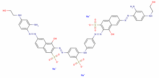 6-[[2-氨基-4-[(2-羥基乙基)氨基]苯基]偶氮]-3-[[4-[[4-[[7-[[2-氨基-4-[(2-羥基乙基)氨基]苯基]偶氮]-1-羥基-3-磺基-2-萘基]偶氮]苯基]氨基]-3-磺基苯基]偶氮]-4-羥基-2-萘磺酸三鈉鹽結(jié)構(gòu)式_6428-38-2結(jié)構(gòu)式