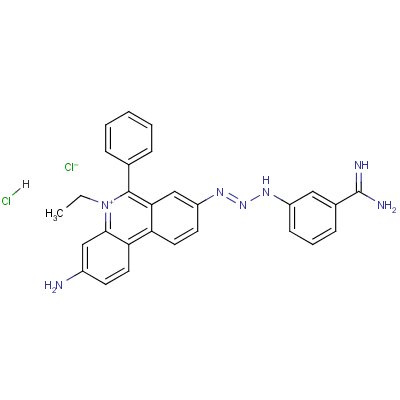 8-[3-(3-Amidinophenyl)-2-triazeno]-3-amino-5-ethyl-6-phenylphenanthridinium chloride hydrochloride Structure,6798-24-9Structure