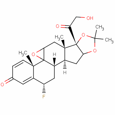 9beta,11beta-環(huán)氧-6alpha-氟-21-羥基-16alpha,17-(異亞丙基)二氧基孕甾-1,4-二烯-3,20-二酮結(jié)構(gòu)式_68352-03-4結(jié)構(gòu)式