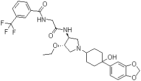 N-[2-[[(3S,4S)-1-[4-(1,3-苯并二氧-5-基)-4-羧基環(huán)己基]-4-乙氧基-3-吡咯烷]氨基]-2-氧代乙基]-3-(三氟甲基)-苯甲酰胺結(jié)構(gòu)式_709018-37-1結(jié)構(gòu)式