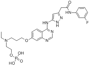 5-[[7-[3-[乙基[2-(磷氧基)乙基]氨基]丙氧基]-4-喹唑啉]氨基]-N-(3-氟苯基)-1H-吡唑-3-乙酰胺結構式_722543-31-9結構式
