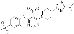 (2-氟-4-甲烷磺酰基-苯基)-{6-[4-(3-異丙基-[1,2,4]噁二唑-5-基)-哌啶-1-基]-5-硝基嘧啶-4-基}-胺結(jié)構(gòu)式_733750-99-7結(jié)構(gòu)式