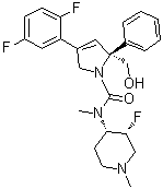 (2S)-4-(2,5-二氟苯基)-N-[(3R,4S)-3-氟-1-甲基-4-哌啶基]-2,5-二氫-2-羥基甲基-N-甲基-2-苯基-1H-吡咯-1-羧胺結(jié)構(gòu)式_845256-65-7結(jié)構(gòu)式