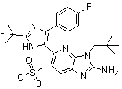 5-[2-(叔丁基)-4-(4-氟苯基)-1H-咪唑-5-基]-3-(2,2-二甲基丙基)-3H-咪唑并[4,5-B]吡啶-2-胺甲磺酸鹽結(jié)構(gòu)式_862507-23-1結(jié)構(gòu)式