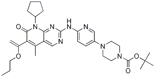 4-(6-(8-環(huán)戊基-5-甲基-7-氧代-6-(1-丙氧基乙烯基)-7,8-二氫吡啶并[2,3-d]嘧啶-2-基氨基)吡啶-3-基)哌嗪-1-羧酸叔丁酯結(jié)構(gòu)式_866084-31-3結(jié)構(gòu)式