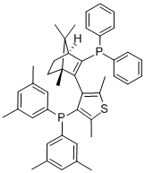 (+)-{4-[(1R,4S)-3-(二苯基膦基)-1,7,7-三甲基二環(huán)[2.2.1]庚-2-烯-2-基]-2,5-二甲基-3-噻吩并-3-基}二(3,5-二甲基苯基)膦結構式_868851-50-7結構式