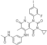 N-[3-[[3-環(huán)丙基-1-(2-氟-4-碘苯基)-1,2,3,4,7,8-六氫-6,8-二甲基-2,4,7-三氧代吡啶并[2,3-d]嘧啶-5-基]氨基]苯基]乙酰胺結(jié)構式_871700-25-3結(jié)構式