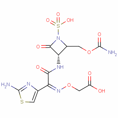 ({(Z)-[1-(2-氨基-1,3-噻唑-4-基)-2-({(2S,3S)-2-[(氨基甲酰氧基)甲基]-4-氧代-1-磺基-3-氮雜環(huán)丁基}氨基)-2-氧代乙亞基]氨基}氧基)乙酸結(jié)構(gòu)式_87638-04-8結(jié)構(gòu)式