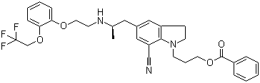 1-[3-(苯甲?；趸?丙基]-2,3-二氫-5-[(2R)-2-[[2-[2-(2,2,2-三氟乙氧基)苯氧基]乙基]氨基]丙基]-1H-吲哚-7-甲腈結(jié)構(gòu)式_885340-11-4結(jié)構(gòu)式