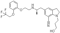 2,3-二氫-1-(3-羥基丙基)-5-[(2R)-2-[[2-[2-(2,2,2-三氟乙氧基)苯氧基]乙基]氨基]丙基]-1H-吲哚-7-甲腈結(jié)構式_885340-13-6結(jié)構式