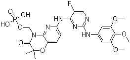 6-[[5-氟-2-[(3,4,5-三甲氧基苯基)氨基]-4-嘧啶基]氨基]-2,2-二甲基-4-[(磷酰氧基)甲基]-2H-吡啶并[3,2-b]-1,4-惡嗪-3(4H)-酮結(jié)構(gòu)式_901119-35-5結(jié)構(gòu)式