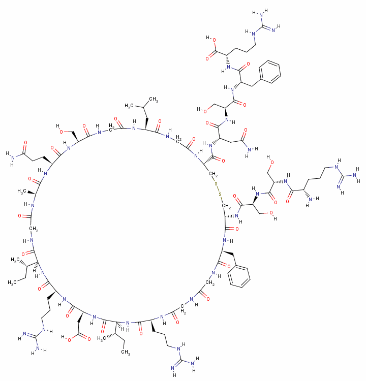 ARG-SER-SER-CYS-PHE-GLY-GLY-ARG-ILE-ASP-ARG-ILE-GLY-ALA-GLN-SER-GLY-LEU-GLY-CYS-ASN-SER-PHE-ARG(二硫化物 BRIDGE:CYS4-CYS20)結(jié)構(gòu)式_91421-87-3結(jié)構(gòu)式