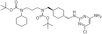 N-[[反式-4-[[(4-氨基-6-氯-2-嘧啶)氨基]甲基]環(huán)己基]甲基]-n-[3-[環(huán)己基[(1,1-二甲基乙氧基)羰基]氨基]丙基]氨基甲酸1,1-二甲基乙酯結構式_917022-13-0結構式