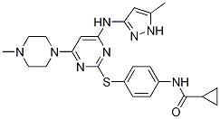 N-[4-[[4-(4-甲基-1-哌嗪)-6-[(5-甲基-1H-吡唑-3-基)氨基]-2-嘧啶]硫代]苯基]-環(huán)丙烷羧酰胺結(jié)構(gòu)式_936915-58-1結(jié)構(gòu)式