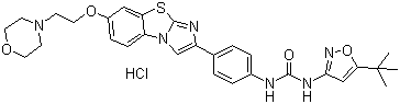 N-(5-叔丁基-異噁唑-3-基)-N-{4-[7-(2-嗎啉-4-基乙氧基)咪唑并[2,1-b][1,3]苯并噻唑-2-基]苯基}脲雙鹽酸鹽結(jié)構(gòu)式_950769-62-7結(jié)構(gòu)式