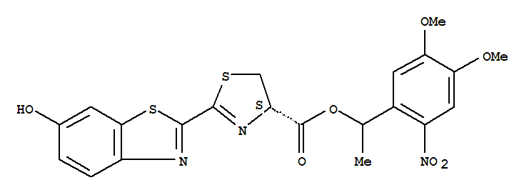 1-(4,5-二甲氧基-2-硝基苯基)乙基 (4R)-2-(6-羥基-1,3-苯并噻唑-2-基)-4,5-二氫-1,3-噻唑-4-羧酸酯結構式_223920-67-0結構式