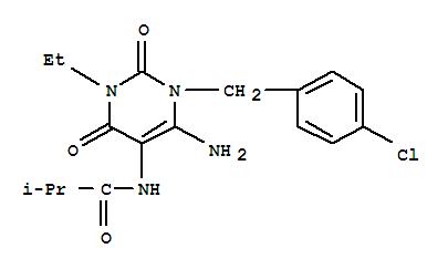  n-[6-氨基-1-[(4-氯苯基)甲基]-3-乙基-1,2,3,4-四氫-2,4-二氧代-5-嘧啶]-2-甲基-丙酰胺結(jié)構(gòu)式_257939-29-0結(jié)構(gòu)式