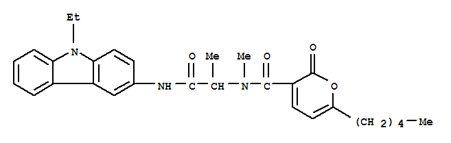 (9ci)-n-[2-[(9-乙基-9h-咔唑-3-基)氨基]-1-甲基-2-氧代乙基]-n-甲基-2-氧代-6-戊基-2H-吡喃-3-羧酰胺結(jié)構(gòu)式_258278-03-4結(jié)構(gòu)式