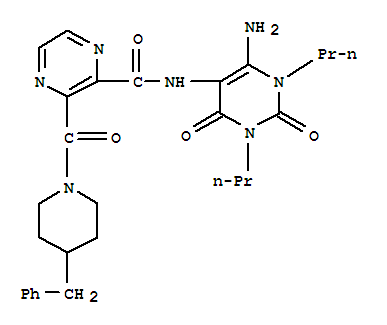 (9CI)-N-(6-氨基-1,2,3,4-四氫-2,4-二氧代-1,3-二丙基-5-嘧啶)-3-[[4-(苯基甲基)-1-哌啶基]羰基]-吡嗪羧酰胺結(jié)構(gòu)式_260427-51-8結(jié)構(gòu)式